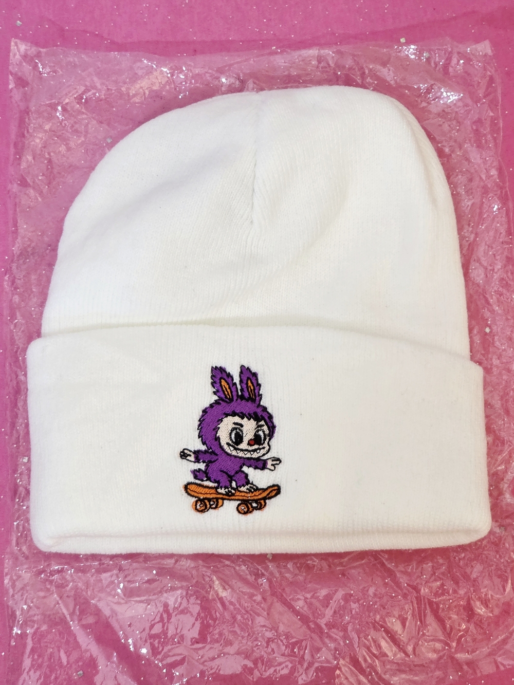 Unisex Kids The Monsters Labubu White Winter Beanie Hat-One Size Fit